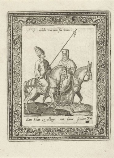 Arab nobleman and his wife on horseback
