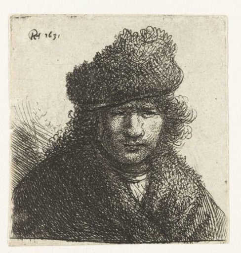 Self-portrait in a slant fur cap: bust