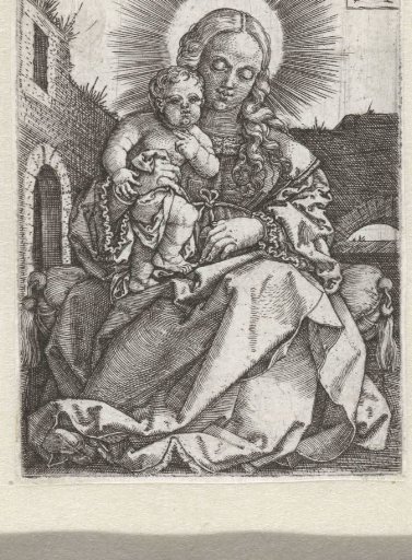 Madonna and Child Sitting on a Wall in a Garden