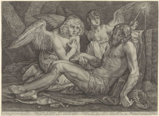 Christ in the tomb, with two angels