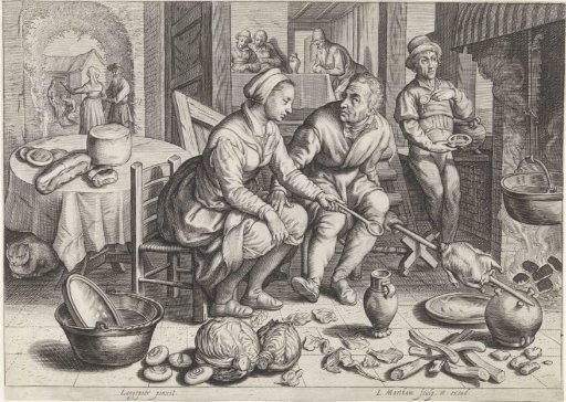 Kitchen piece with chicken on a spit