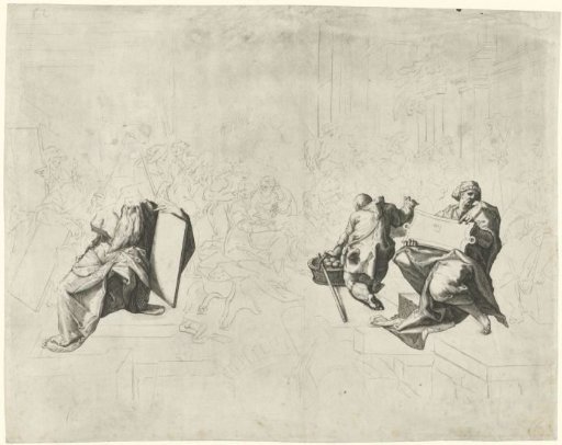 Adoration of the Shepherds, in the foreground Moses and five prophets