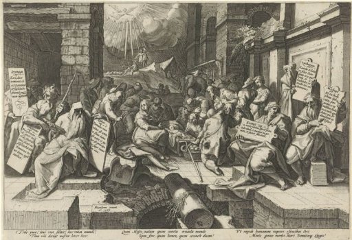 Adoration of the Shepherds, in the foreground Moses and five prophets