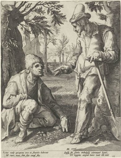 Two peasants in conversation: Everyone must weed his own little garden