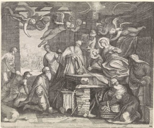 Adoration of the Kings with angels