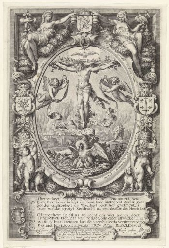 Crucifixion in an allegorical frame