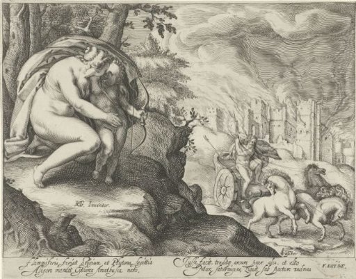 Venus encourages Cupid to shoot an arrow at Pluto