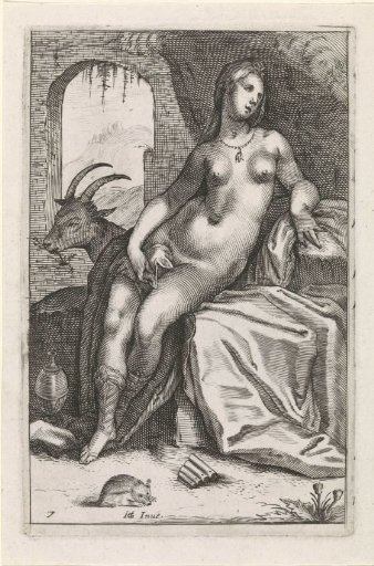 Nymph with a goat and a hedgehog