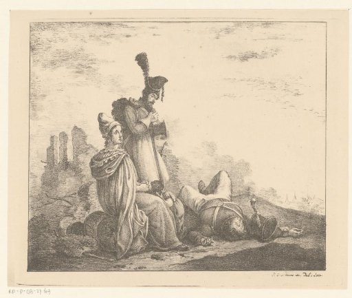 Mournful Group by a Dead Soldier