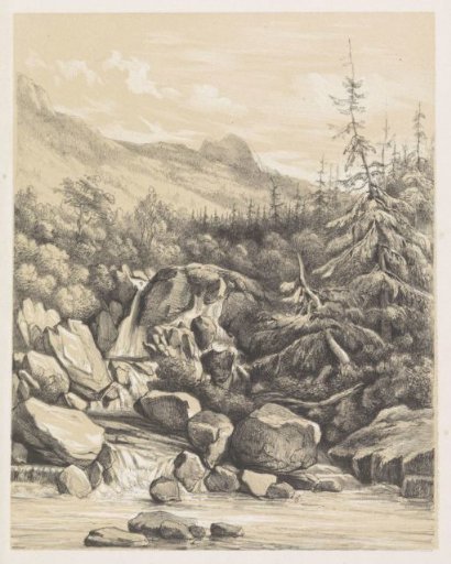 Mountain landscape with waterfall