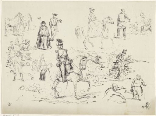 Soldier on horseback and other figure studies