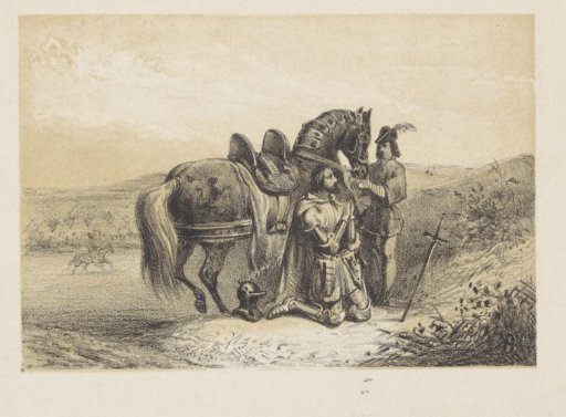 Knight praying by a sword