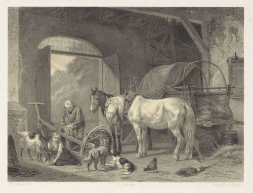 Stable with two figures and animals