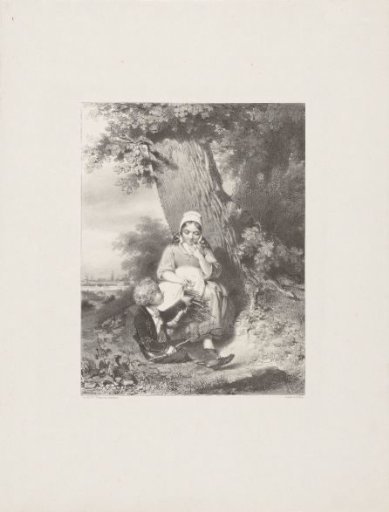 Girl and boy with a bundle of twigs