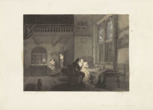 Interior with figures by candlelight