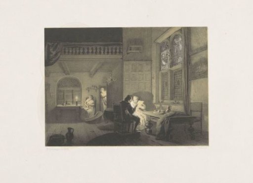Interior with figures by candlelight