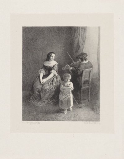 Man playing the violin with woman and child