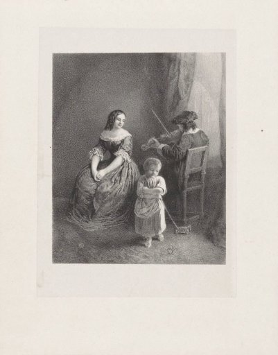 Man playing the violin with woman and child
