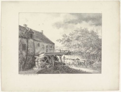 Landscape with watermill and cows
