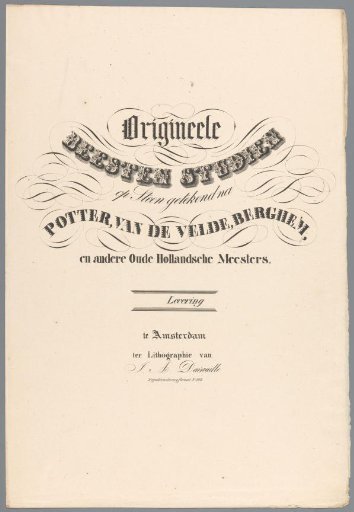 Cover for Original Animal Studies on Stone Drawn after Potter, Van de Velde, Berghem, and other Old Dutch Masters
