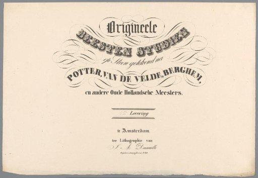 Cover for Original Animal Studies on Stone Drawn after Potter, Van de Velde, Berghem, and other Old Dutch Masters