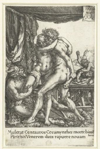 Hercules rescues a woman from the centaur