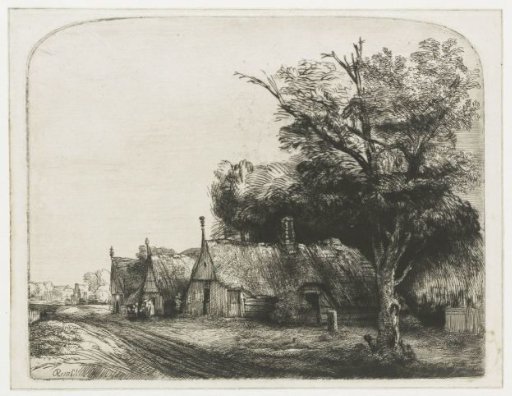 Landscape with Three Gabled Cottages beside a Road