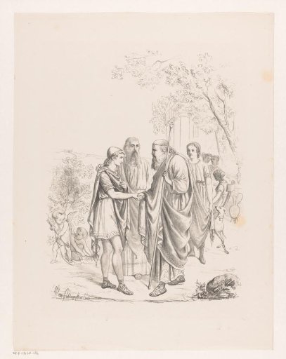Telemachus visits Nestor on the island of Pylon