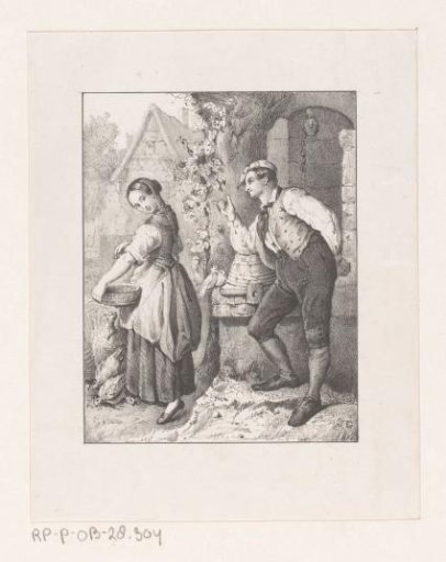 Boy and girl at a well