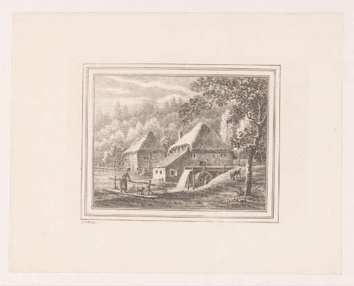 Landscape with a watermill and a barn