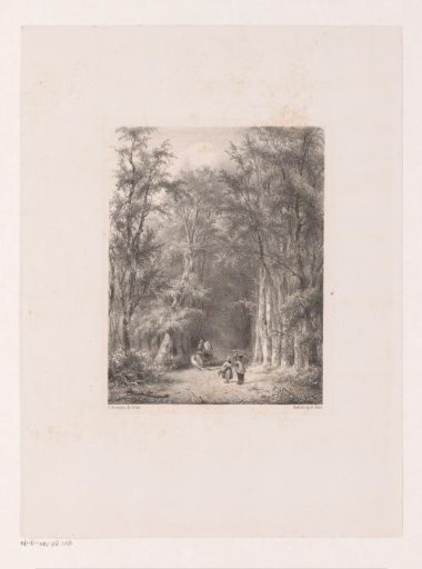 Wood gatherers and rider in the forest