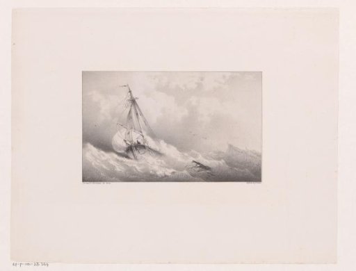 Sailing ship on high waves
