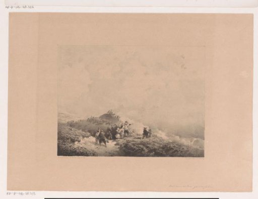 People in the dunes looking at a ship in distress