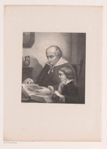 Man and child looking at a book