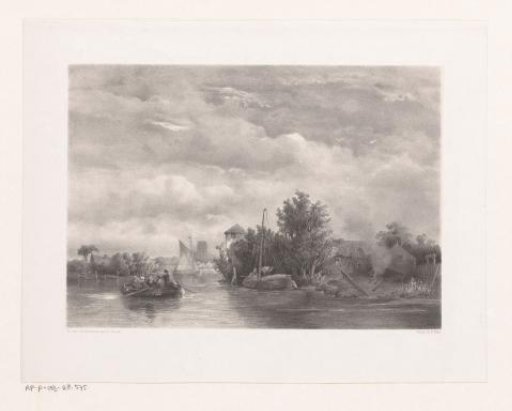 Landscape with river, boats and houses