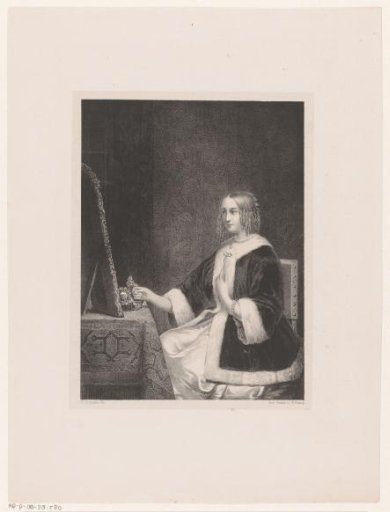 Young woman looking at herself in the mirror
