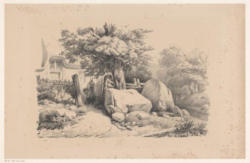 Landscape with entrance gate to a dwelling