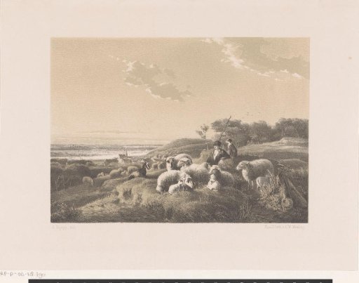 Landscape with shepherd and a flock of sheep
