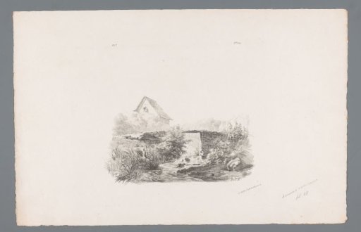 Landscape with stream and house