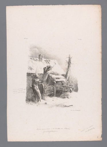 Snow-covered farm shed