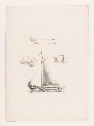 Four views of a sailing ship