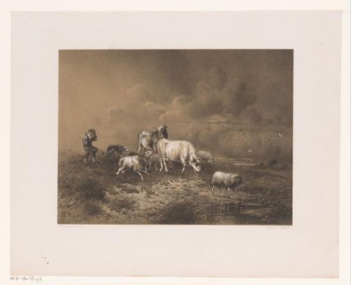 Shepherd with Flock in a Storm