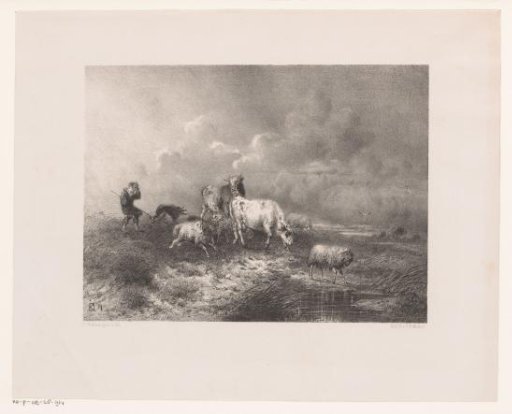 Shepherd with Flock in a Storm