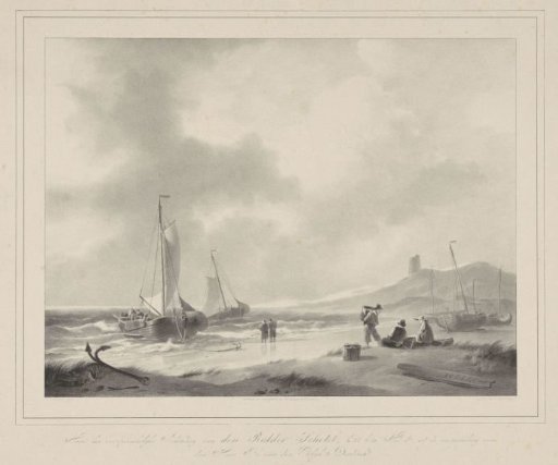 Beach view with two sailing boats in the surf