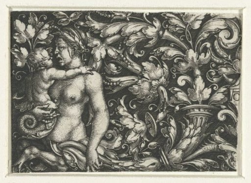 Ornament with Leafy Scrolls and a Female Triton with a Child