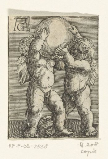 Two putti carrying a globe