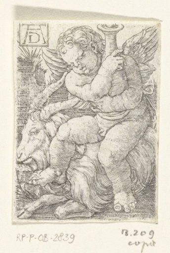 Putto sitting on a goat