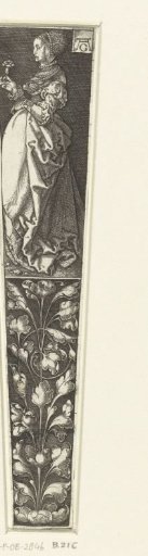 Ornament with a woman holding a carnation in her hand
