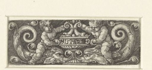 Frieze with two children on dolphins