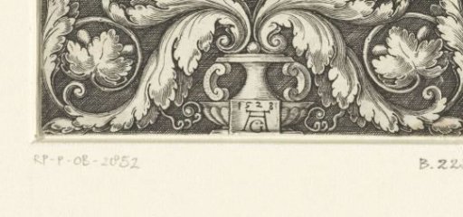 Ornament with a vase and leafy scrolls